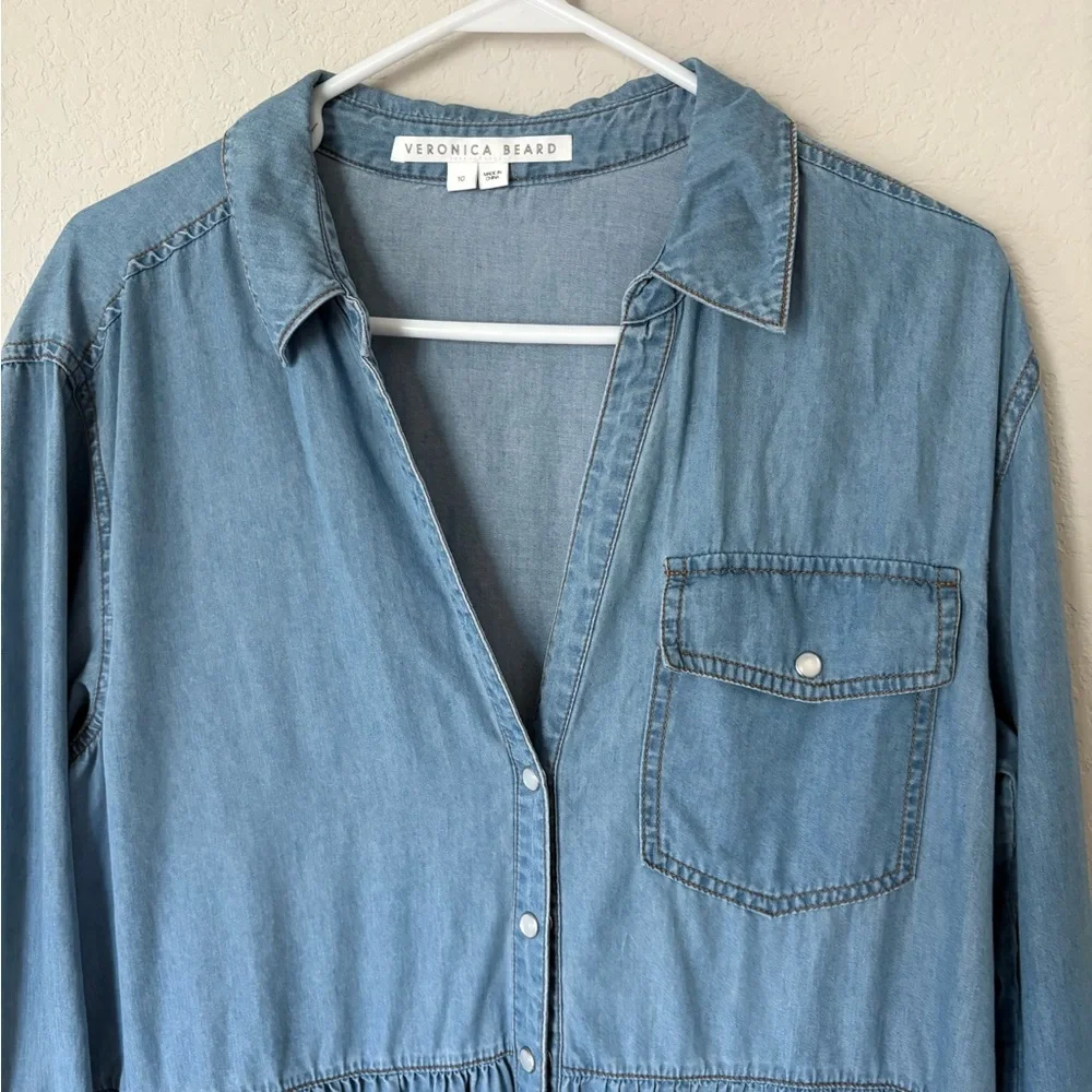 VERONICA BEARD Denim Mini Long-Sleeve Parkton Shirt Dress - Picture 2 of 8